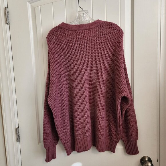 American Eagle Pink Waffle-Knit Sweater M Cozy Cotton Blend Long Sleeve - Picture 8 of 9